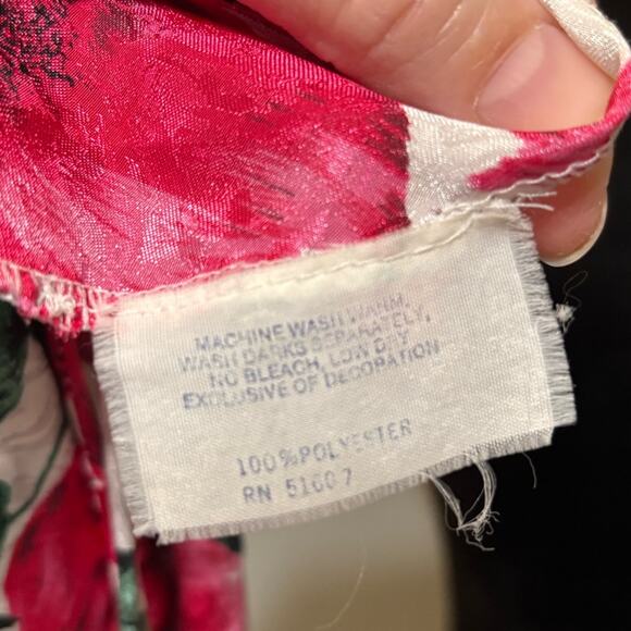 Vintage 80s 90s Lingerie Satin Slip Dress White w/ Large Pink Floral Print S - Picture 5 of 6